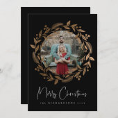 Faux Gold Noël Wreath Carte photo de vacances (Devant / Derrière)