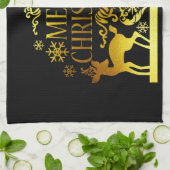 Faux Gold Noir Joyeux Noël Serviette de cuisine (Plié)