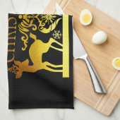 Faux Gold Noir Joyeux Noël Serviette de cuisine (Quart Plié)