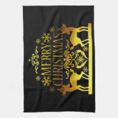 Faux Gold Noir Joyeux Noël Serviette de cuisine (Vertical)