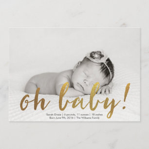 Faux Gold Oh Baby Foto geboorteaankondiging Aankondiging