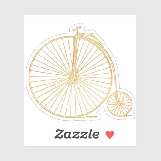 Faux Gold Old Fashioned Unicycle Line Drawing Sticker (Vel)