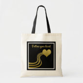 Faux Gold op zwart Volg je hart Tote Bag (Voorkant)