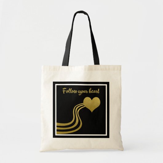 Faux Gold op zwart Volg je hart Tote Bag (Voorkant)