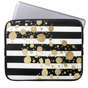 Faux Gold Paint Splatter op zwart-wit Laptop Sleeve