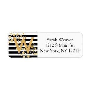 Faux Gold Paint Splatter op zwarte en witte strepe Etiket