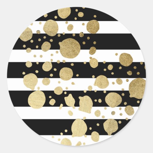 Faux Gold Paint Splatter op zwarte en witte strepe Ronde Sticker (Voorkant)