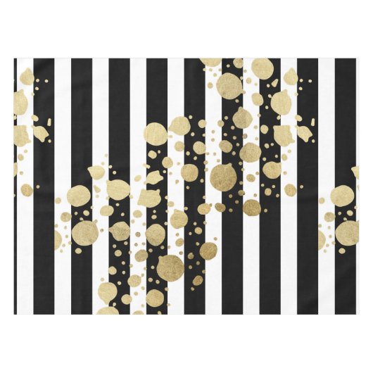 Faux Gold Paint Splatter op zwarte en witte strepe Tafelkleed (Voorkant (Horizontaal))