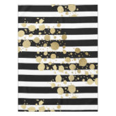 Faux Gold Paint Splatter op zwarte en witte strepe Tafelkleed (Voorkant)