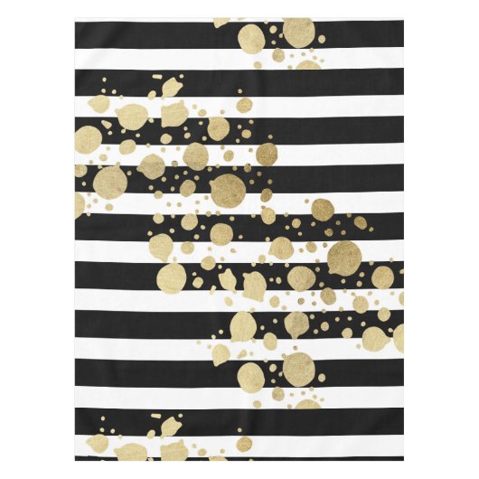 Faux Gold Paint Splatter op zwarte en witte strepe Tafelkleed (Voorkant)