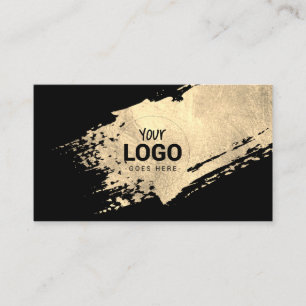 Faux Gold Paint Stroke logo op zwart Visitekaartje