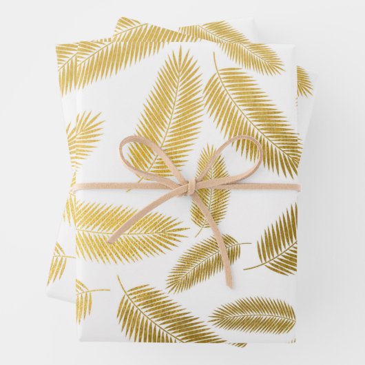 Faux Gold Palm Leaves Pattern Inpakpapier Vel (In situ)