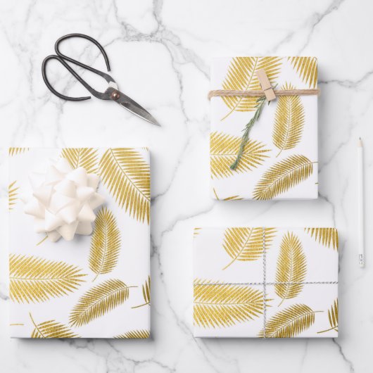 Faux Gold Palm Leaves Pattern Inpakpapier Vel (Voorkant)
