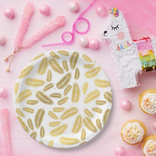 Faux Gold Palm Leaves Pattern Papieren Bordje (Feest)