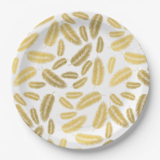 Faux Gold Palm Leaves Pattern Papieren Bordje (Voorkant)