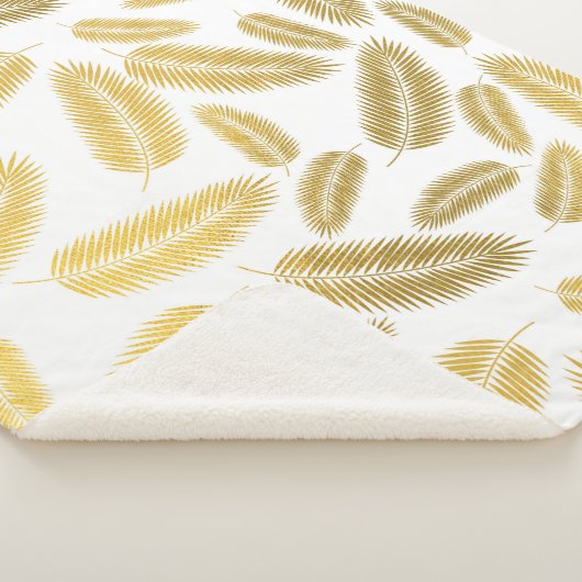 Faux Gold Palm Leaves Pattern Sherpa Deken (3/4)
