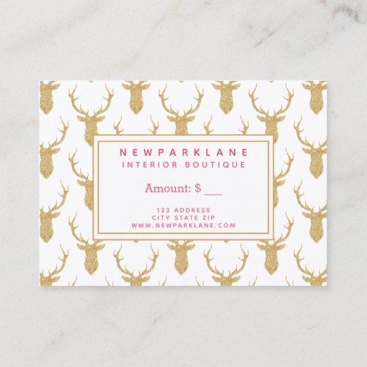 Faux Gold Parties scintillant Cerf-Noël Certificat (Dos)