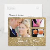 Faux Gold Parties scintillant Merci 3 Photo Carte  (Devant / Derrière)