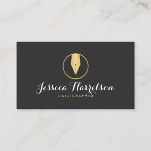 Faux Gold Pen Nib Logo II Kalligrafen, Schrijvers Visitekaartje