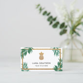 Faux Gold Pineapple & Green Palm Fronds Visitekaartje (Staand voorkant)