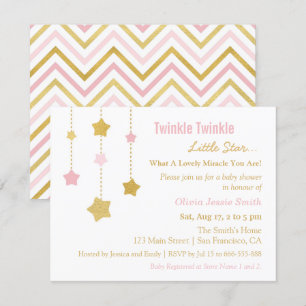 Faux Gold Pink Twinkle Little Star-Baby shower Kaart