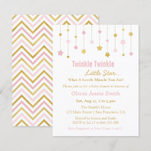 Faux Gold Pink Twinkle Twinkle Little Star Baby Kaart