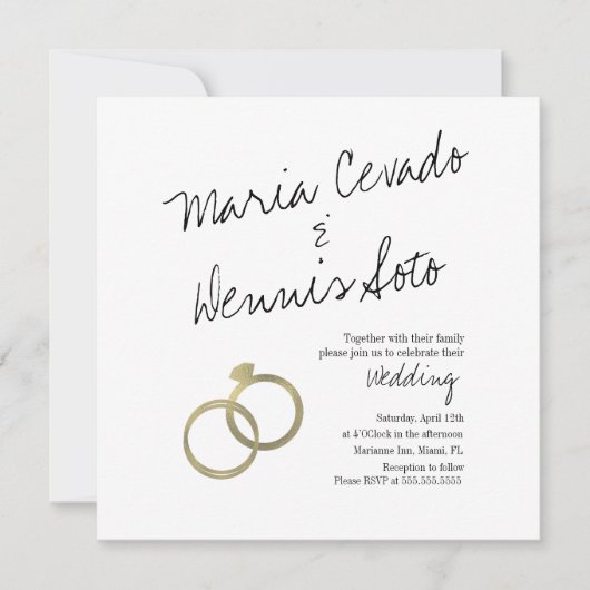 Faux Gold Ring Lettering Script Weddenschap Kaart (Voorkant)