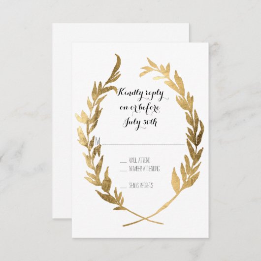 Faux Gold RSVP Laurel Wreath Olive Leaf (Devant / Derrière)