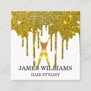 Faux Gold Scissors Hair Stylist Drip Vierkante Visitekaartje