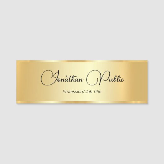 Faux Gold Script Custom Typography Sjabloon Naamplaatje (Voorkant)
