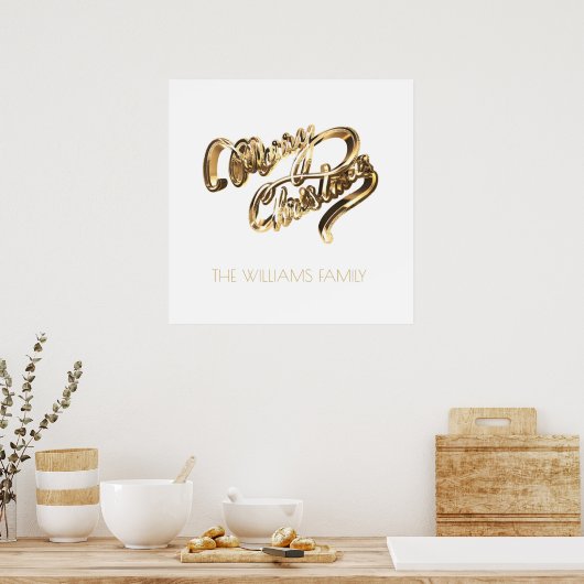Faux Gold Script Elegant Merry kerst Poster (Keuken)
