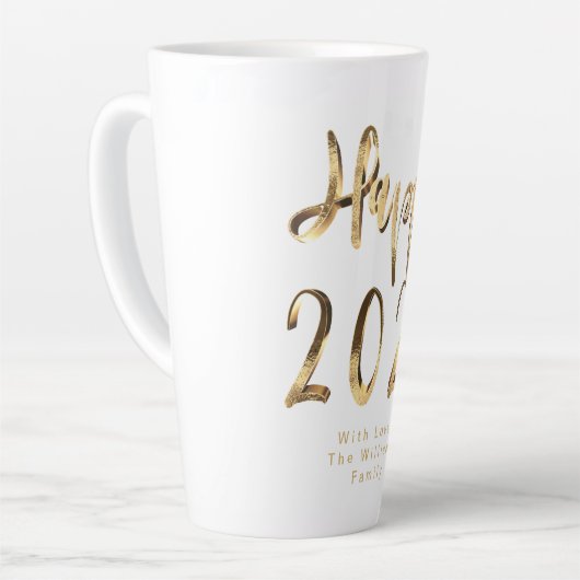 Faux Gold Script Happy 2024 Nieuwjaar Latte Mok (Linkerhoek)