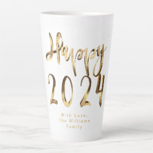Faux Gold Script Happy 2024 Nieuwjaar Latte Mok