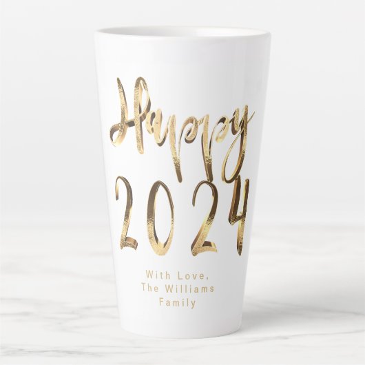 Faux Gold Script Happy 2024 Nieuwjaar Latte Mok (Voorkant)