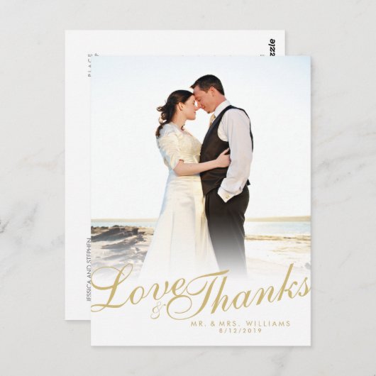 Faux Gold Script Modern Love Thanks Carte postale (Devant / Derrière)