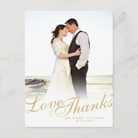 Faux Gold Script Modern Love Thanks Carte postale  (Devant)