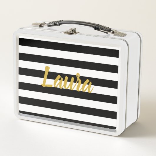 Faux Gold Script op zwarte en witte strepen (Voorkant)