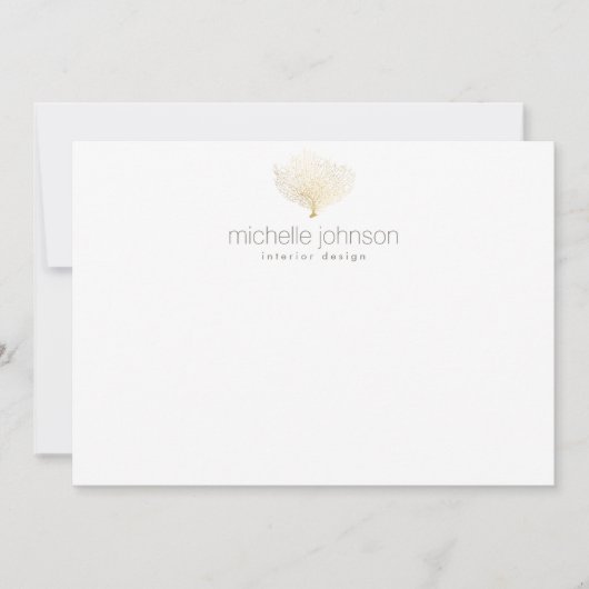 Faux Gold Sea Fan Coral Flat Carte pour notes (Devant)