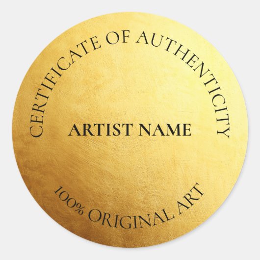 Faux Gold Seal Certificaat van echtheid Art Ronde Sticker (Voorkant)