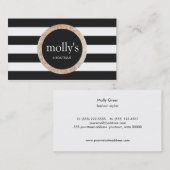 Faux Gold Sequin Black en White Striped Pattern Visitekaartje (Voorkant / Achterkant)