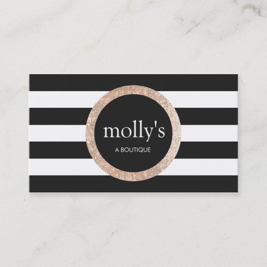 Faux Gold Sequin Black en White Striped Pattern Visitekaartje (Voorkant)
