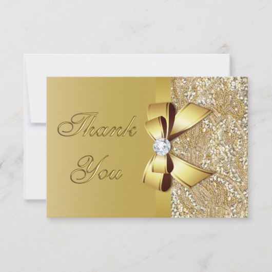 Faux Gold Sequins Bow Diamond Bruiloft Dank u Bedankkaart (Voorkant)