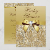 Faux Gold Sequins en Bow Baby shower Kaart (Voorkant / Achterkant)