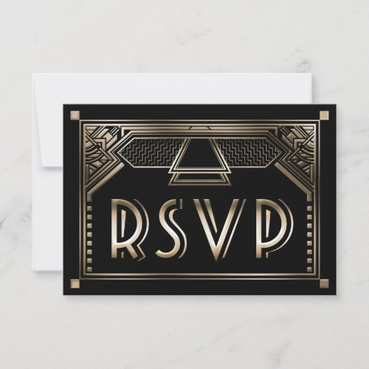 Faux Gold Shaded Gatsby Art Deco Bruiloft RSVP (Voorkant)