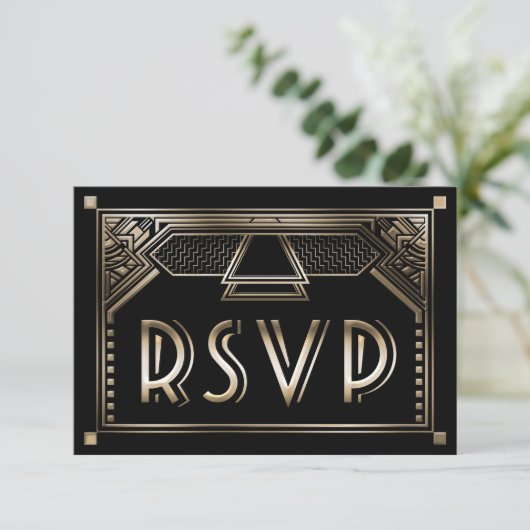 Faux Gold Shaded Gatsby Art Deco Bruiloft RSVP (Staand voorkant)