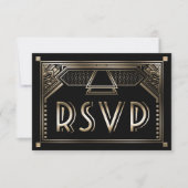Faux Gold Shaded Gatsby Art Déco Wedding RSVP (Devant)