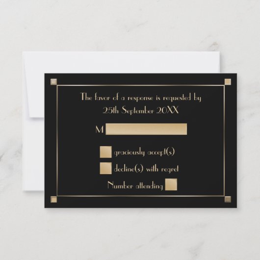 Faux Gold Shaded Gatsby Art Déco Wedding RSVP (Dos)