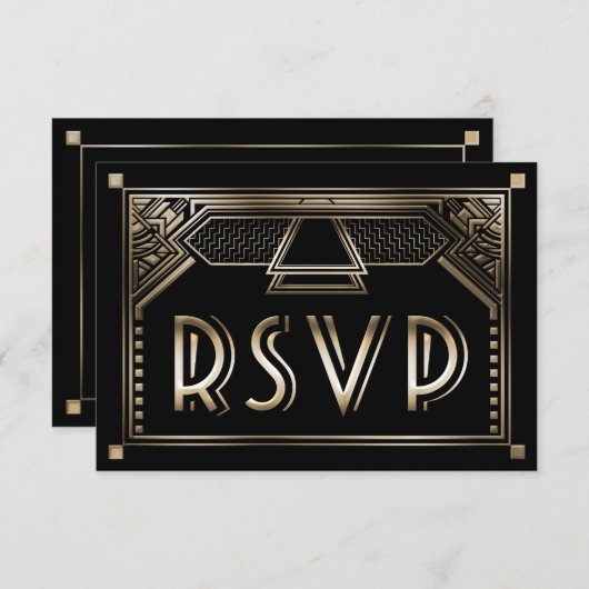 Faux Gold Shaded Gatsby Art Déco Wedding RSVP (Devant / Derrière)
