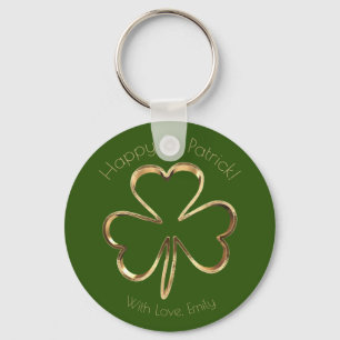 Faux Gold Shamrock Clover Custom Text St. Patrick Sleutelhanger