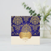 Faux gold/Silver Damask bruiloft-uitnodiging Kaart (Staand voorkant)